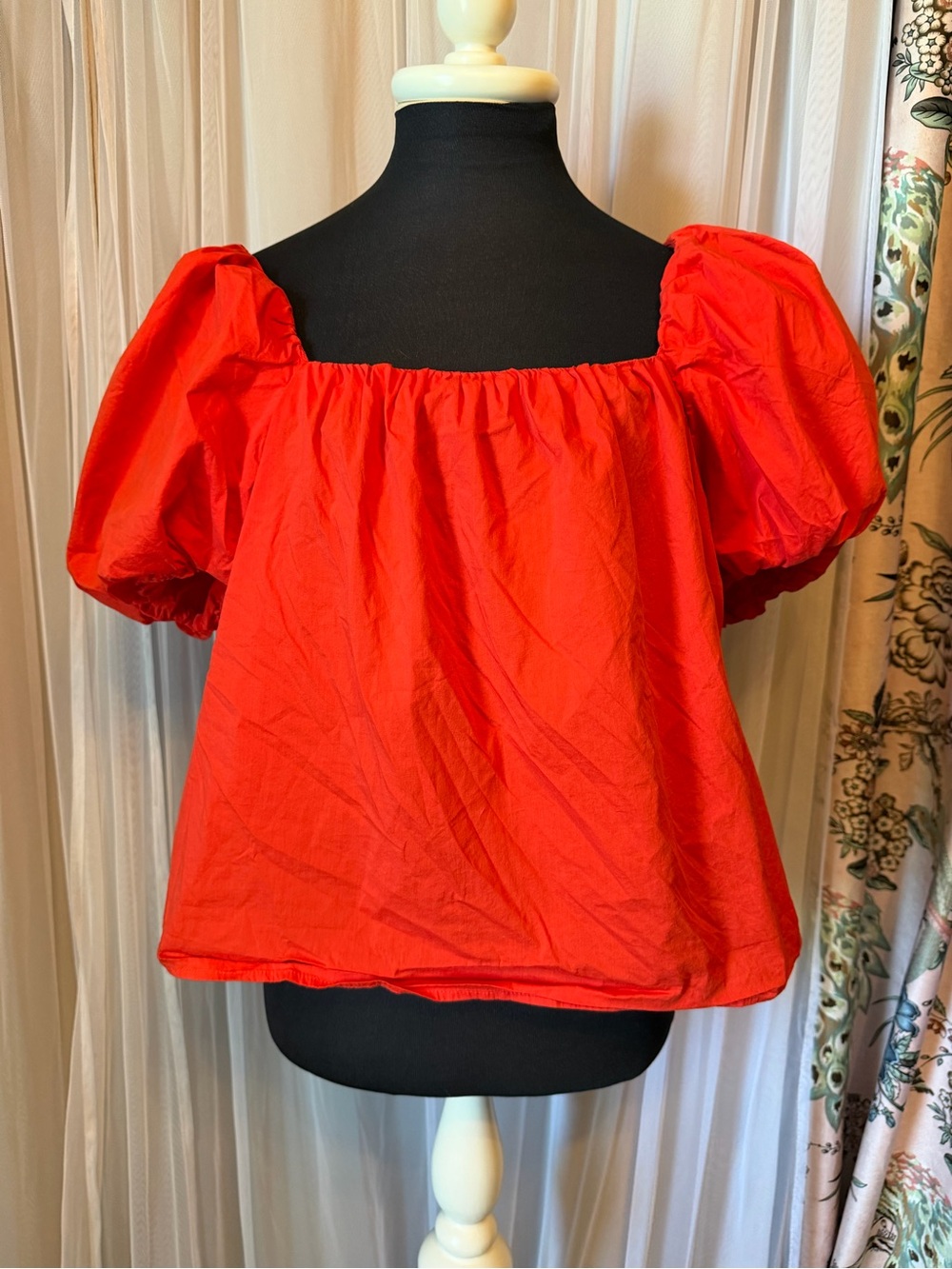 Alex Marie Puff Sleeve Poplin Blouse | Size Medium | Bright Red